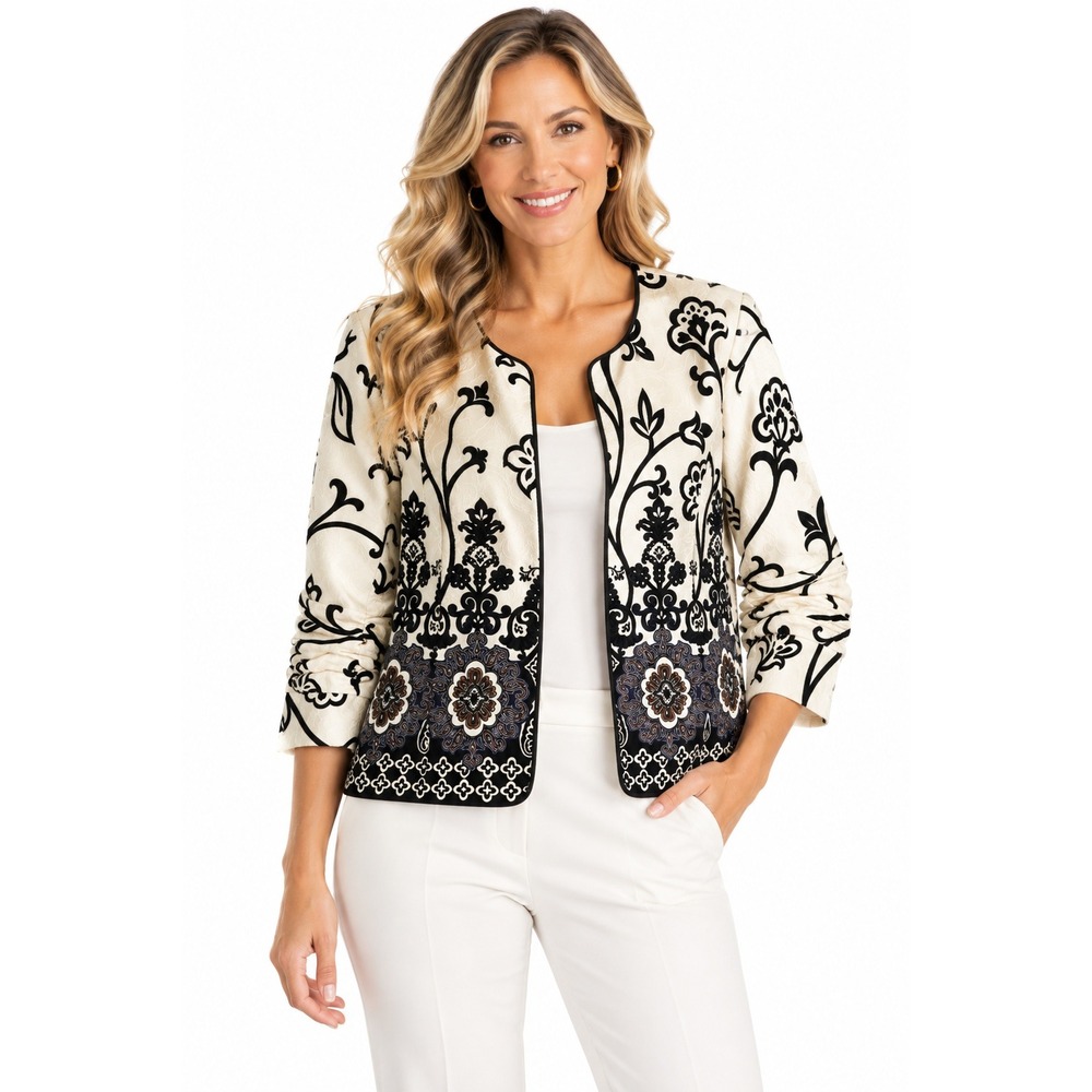 Coldwater Creek Jacket 12 Floral Jacquard Open Front Bolero Regencycore